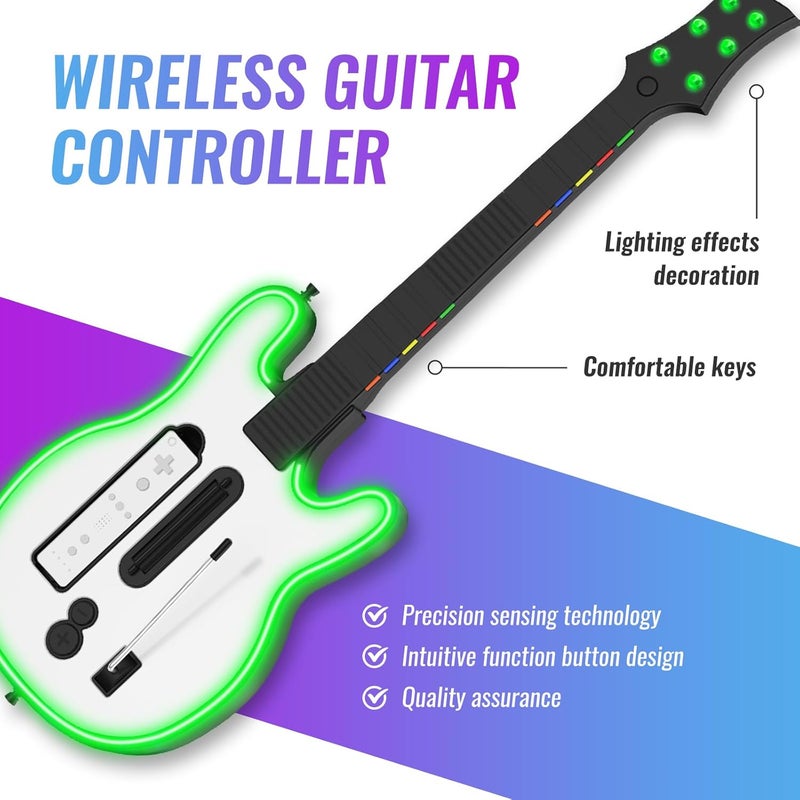 JOYTORN Wireless Guitar Controller for Nintendo Wii,with RGB Lighting & Strap,Supports for Guitar Hero and Rock Band Games (Rock Band 1 is Not Supported) - Image 2